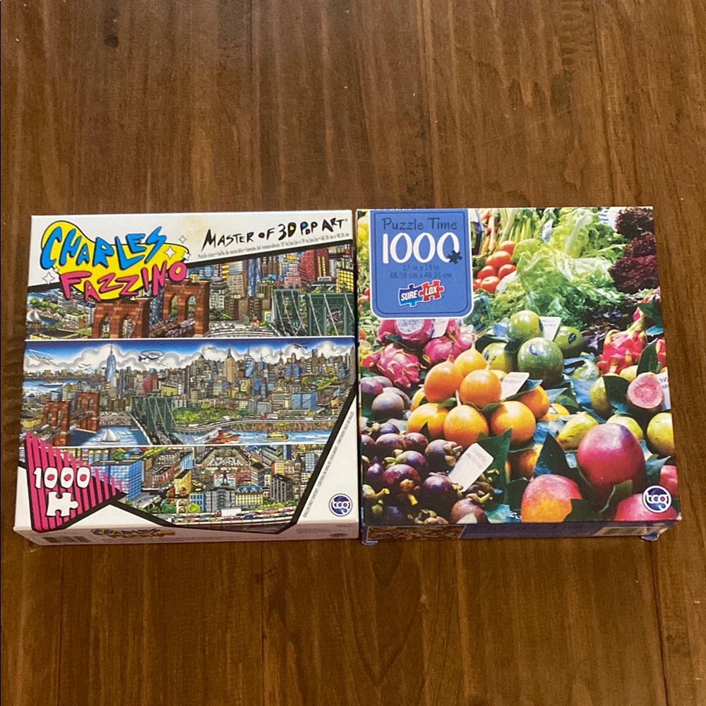 Lot of 2 1000 Piece Puzzle - Colorful Cityscape/Fruit by TCG Toys
